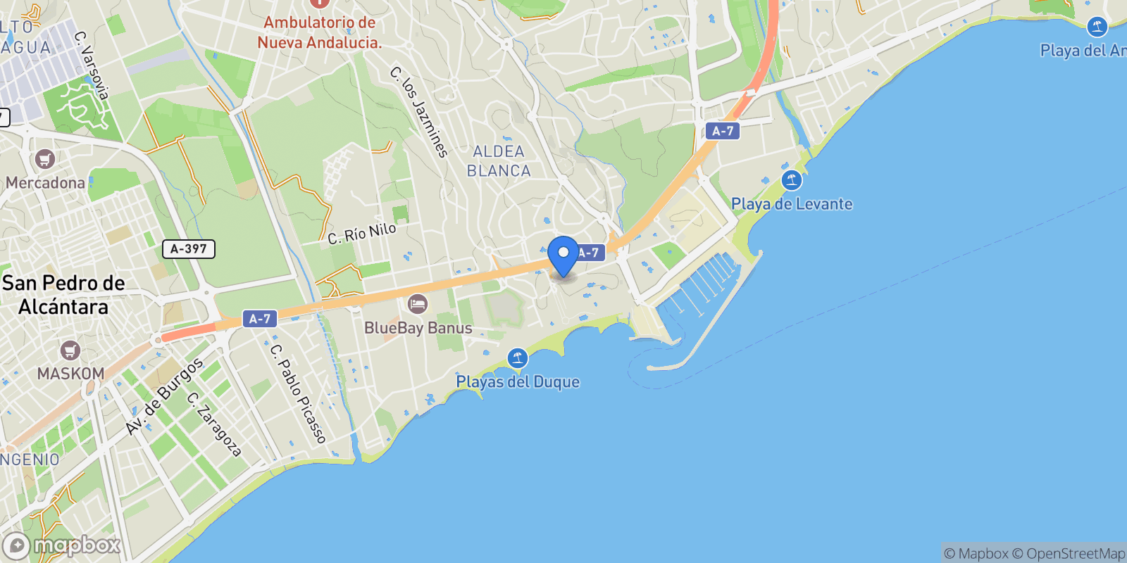 Map showing Puerto Banus, Marbella, Spain.