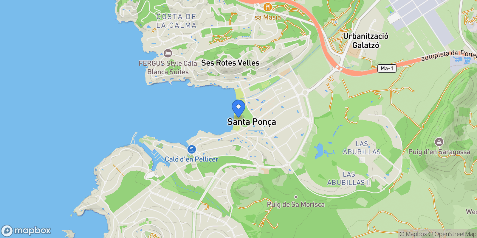 Map showing Carrer Gran Via Eivissa, Rotes Velles, Calvia, Balearic Islands.
