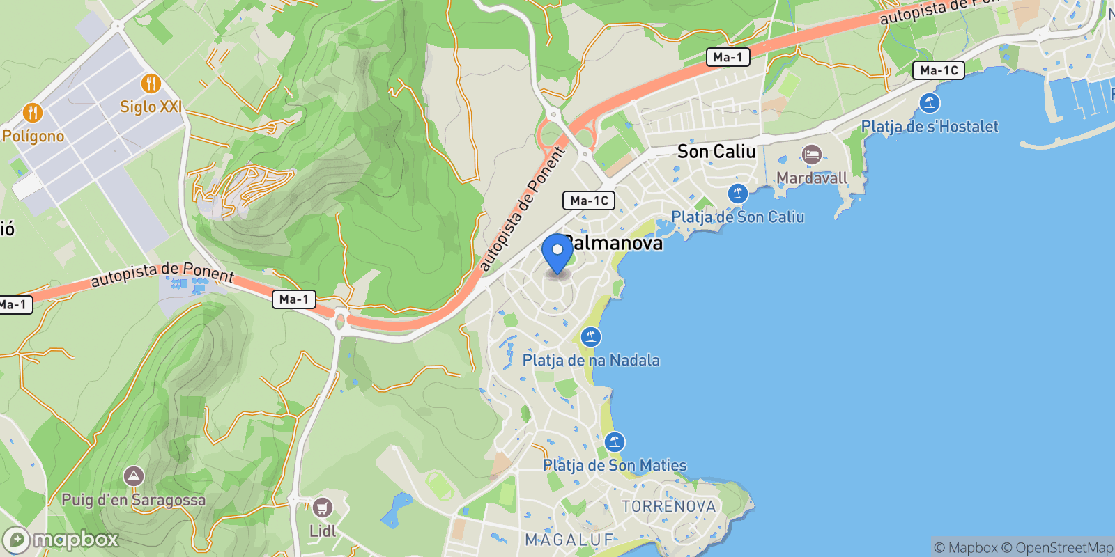 Map showing Carrer Ramon Llull, Calvia, Balearic Islands, Spain.