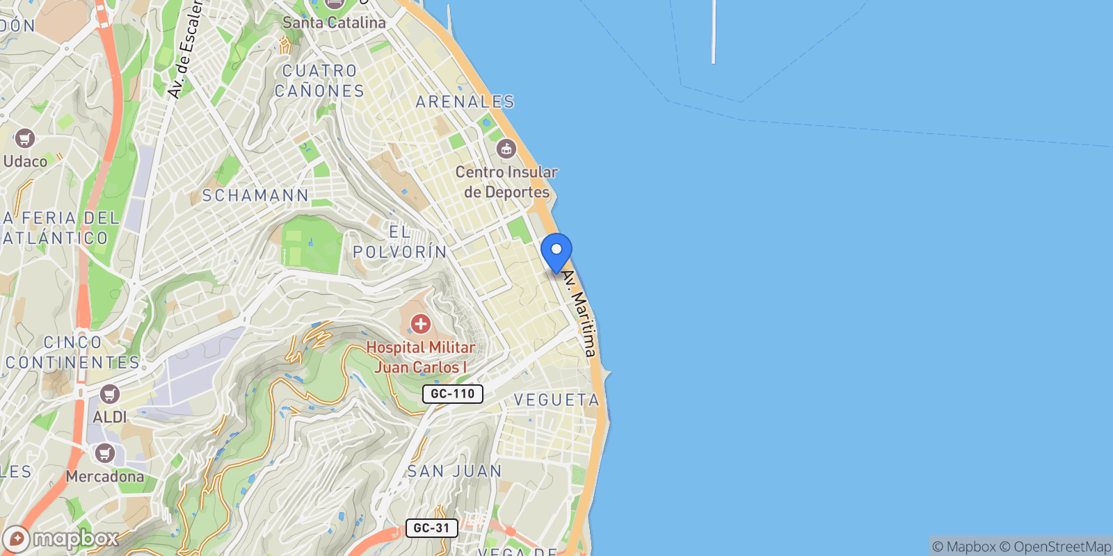 Map showing Avenida Rafael Cabrera, Triana, Las Palmas de Gran Canaria, Spain.