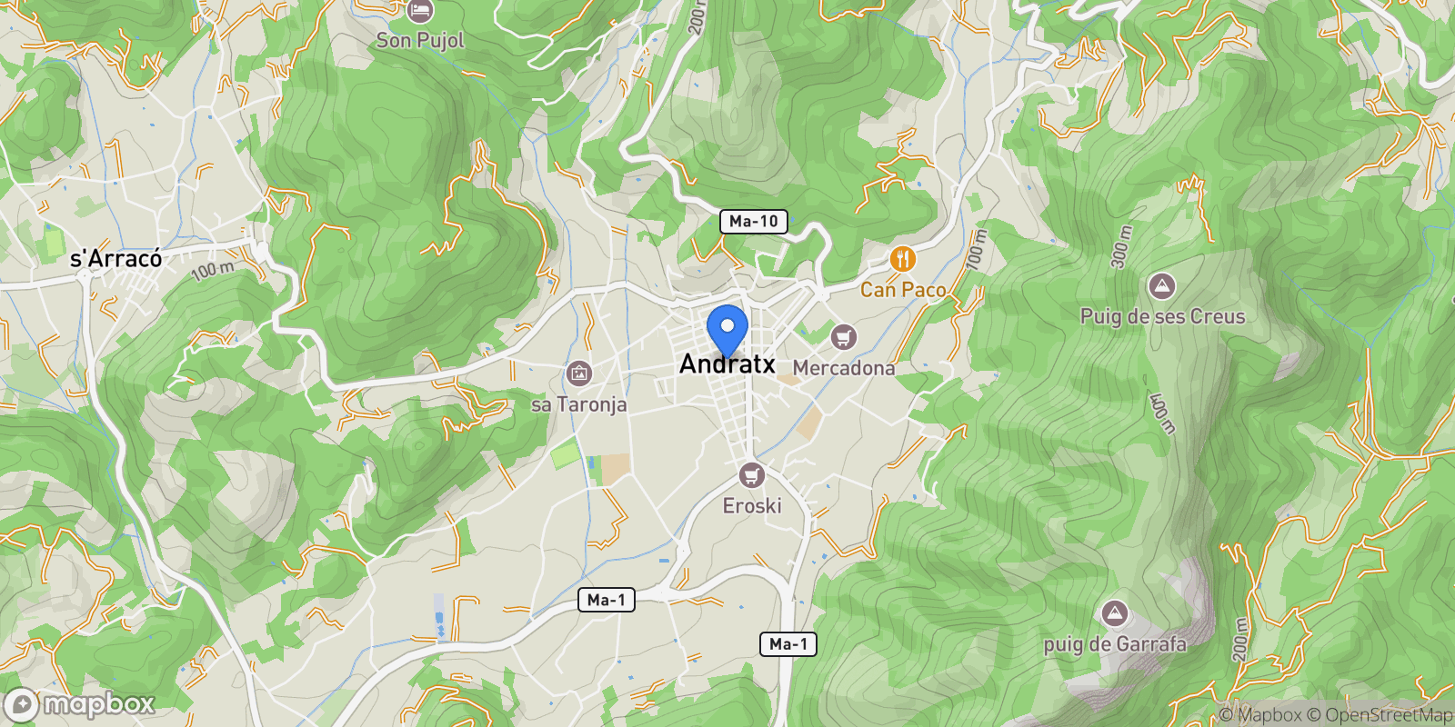 Map showing Carrer S' Estanyera, Andratx, Balearic Islands, Spain.