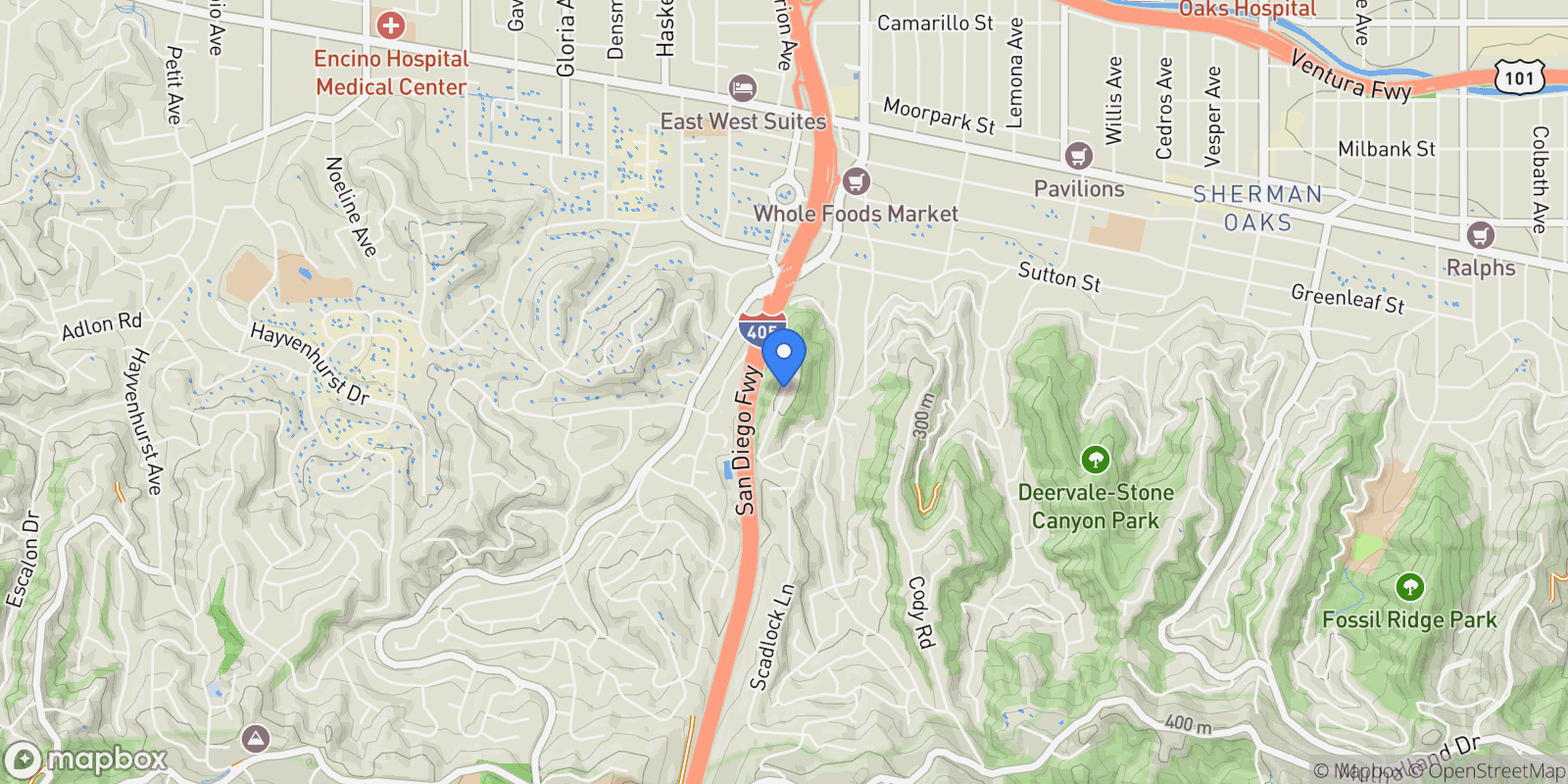 Map showing 15570 Briarwood Drive, Los Angeles, California, United States.