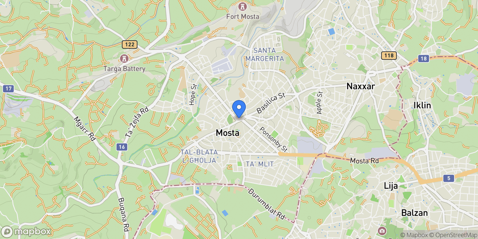 Map showing Mosta, Il-Mosta, Malta.