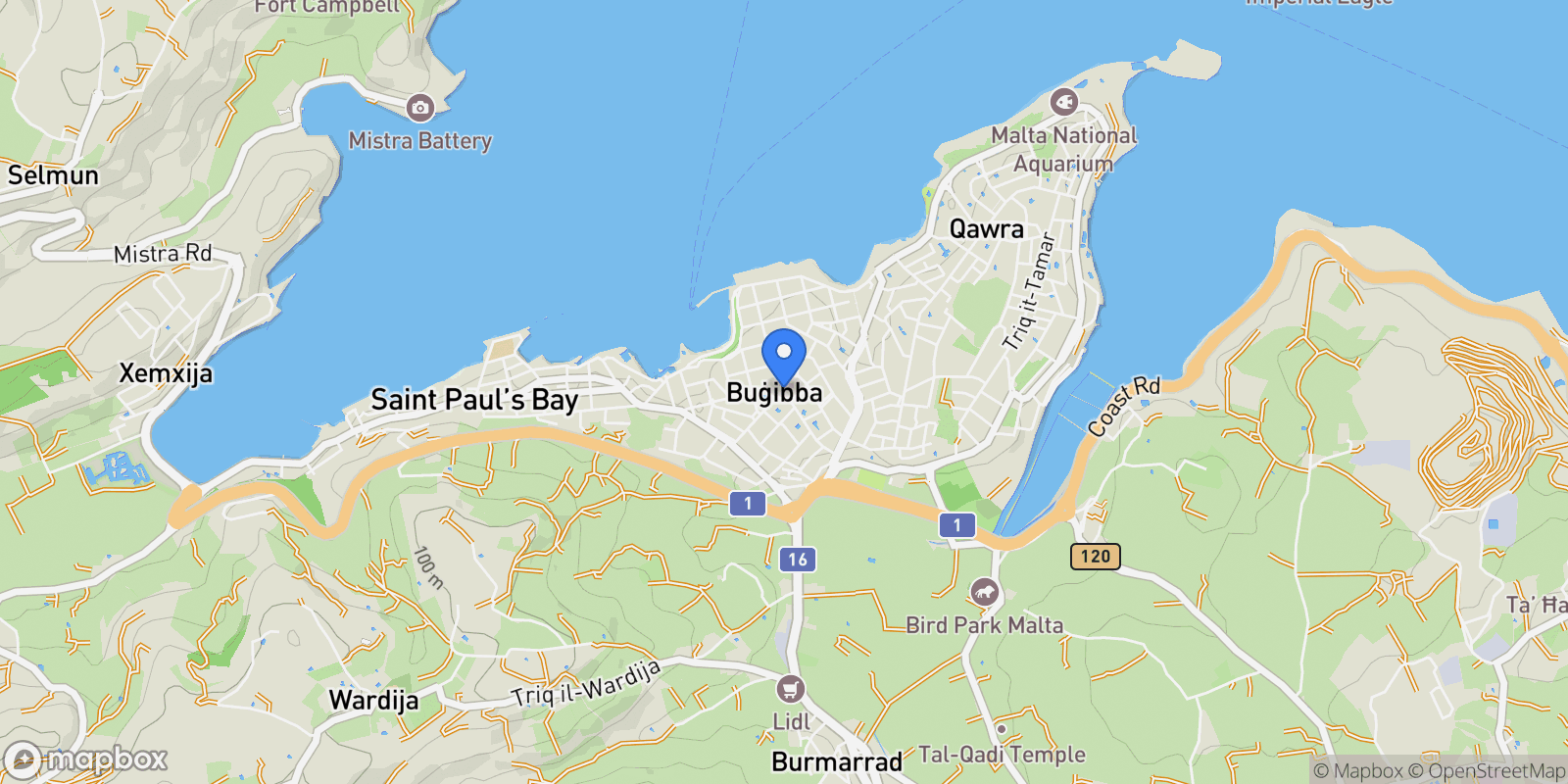 Map showing St Paul's Bay, Saint Paul's Bay, Malta.