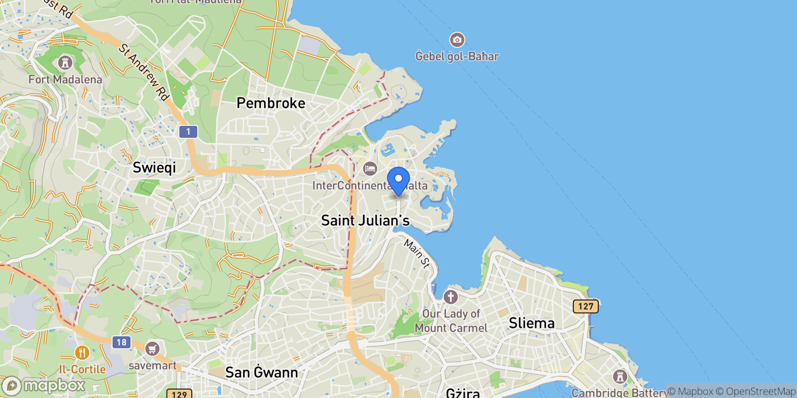 Map showing St Julians, Saint Julian's, Malta.