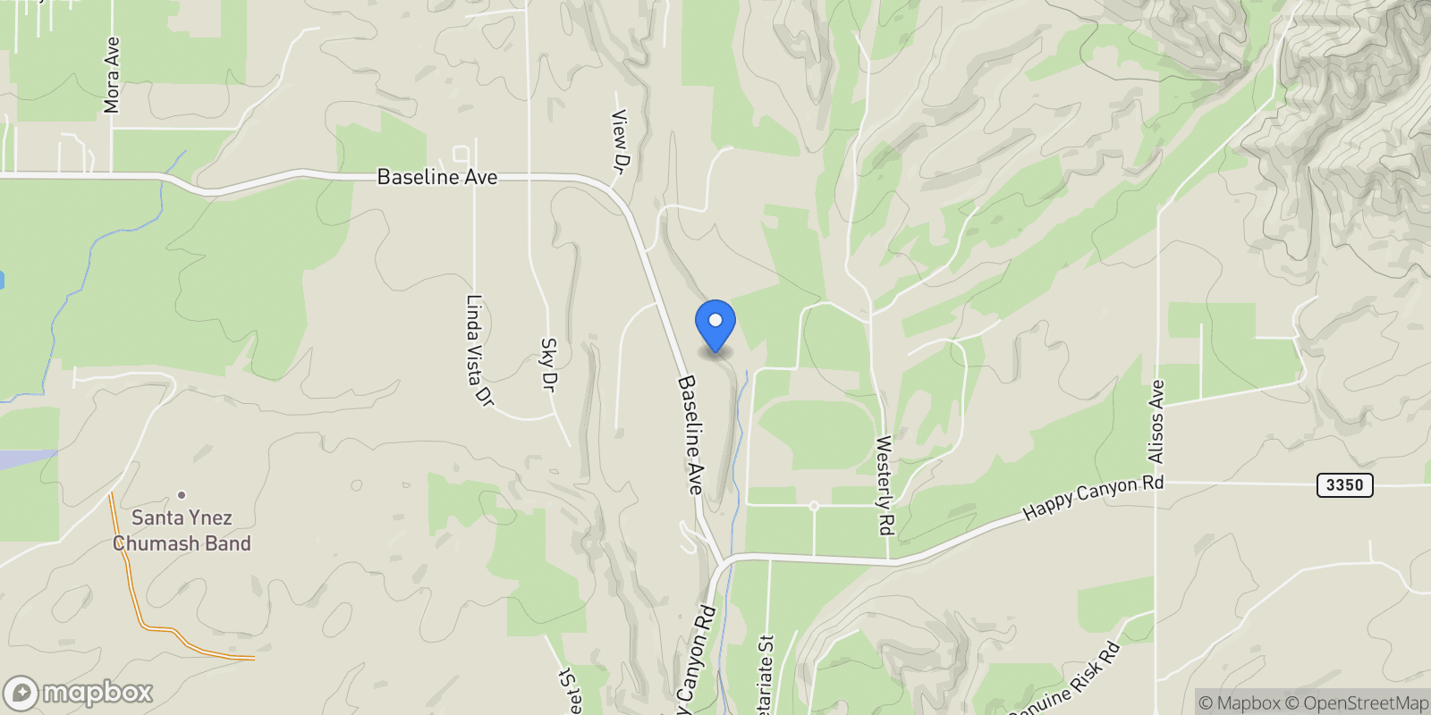 Map showing 5399 Baseline Avenue, Santa Ynez, California, United States.