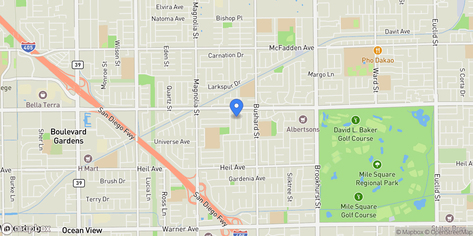 Map showing 16082 Cache, Fountain Valley, California, United States.