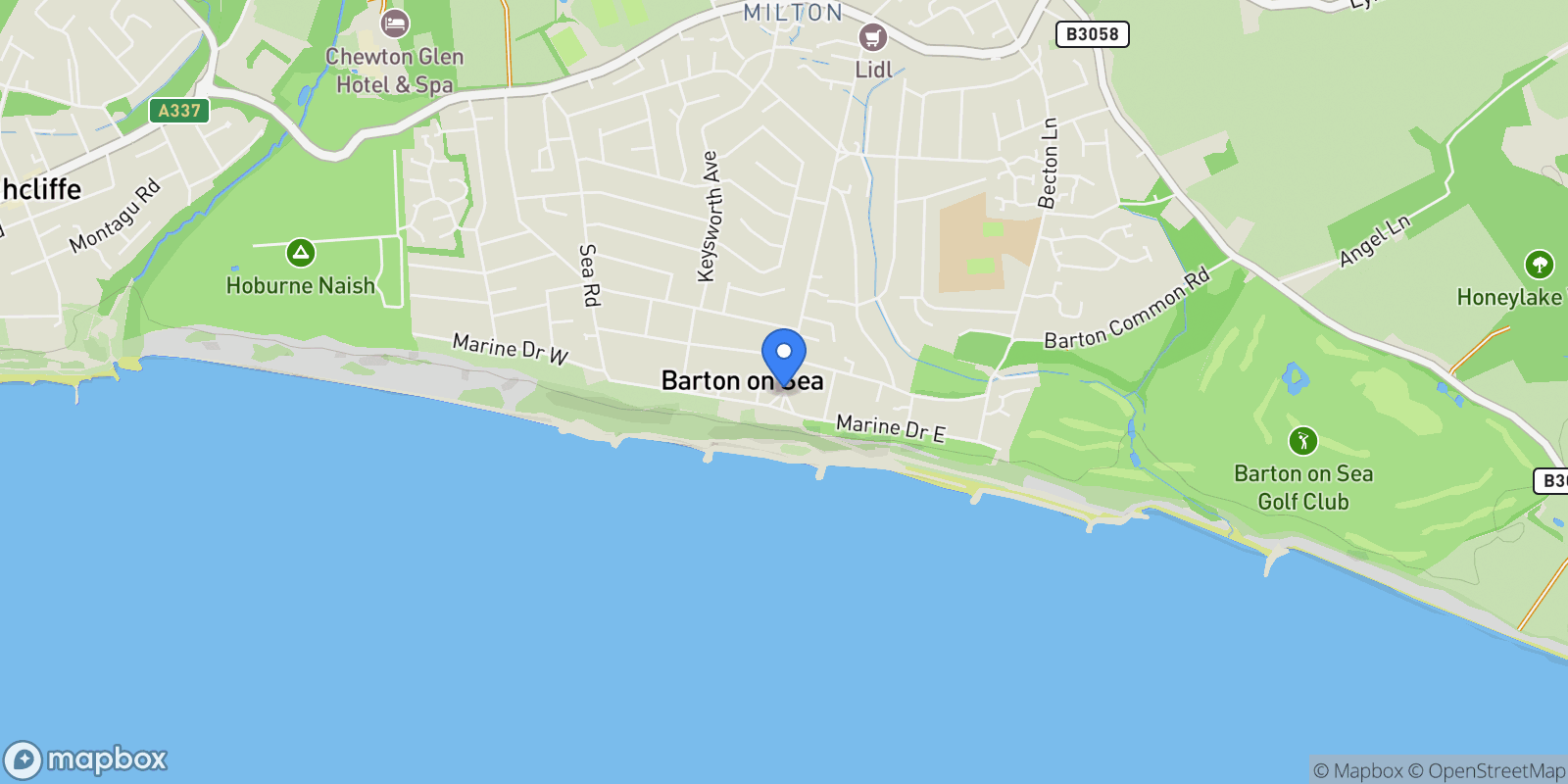 Map showing Barton on Sea, UK, Barton on Sea, England, United Kingdom.