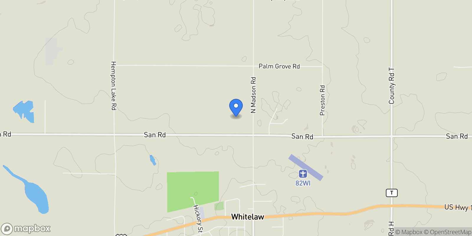 Map showing 11530 San Rd, Franklin, WI 54247, Whitelaw, Wisconsin, United States.
