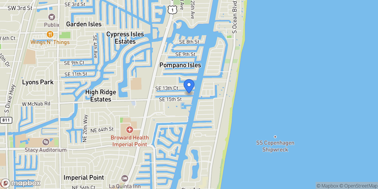 Map showing 2734 SE 14th St, Hillsboro Beach, Florida, United States.