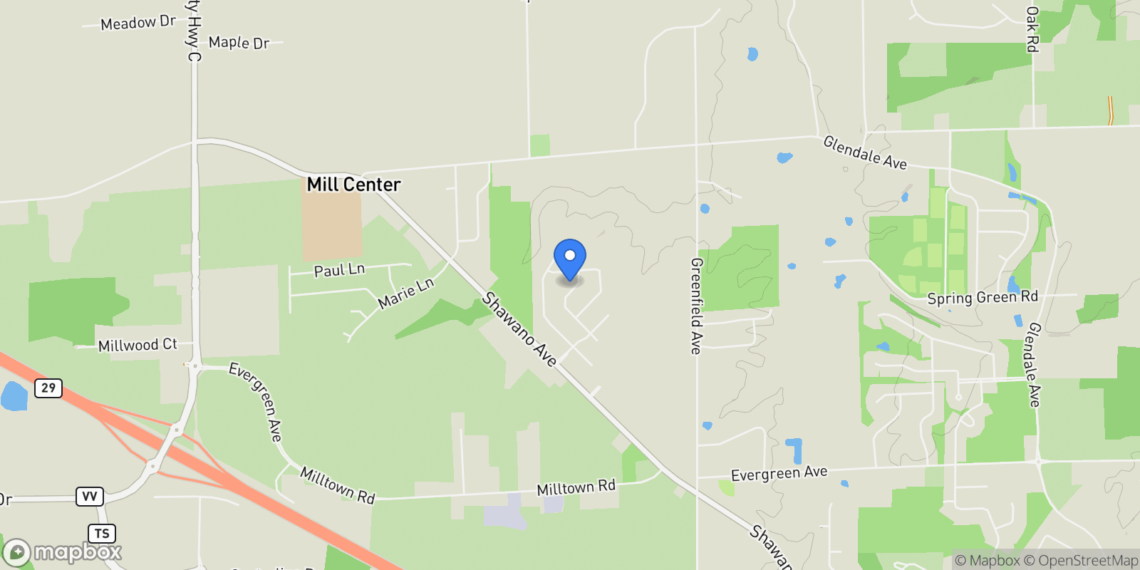 Map showing 1625 Drusilla's Way, Green Bay, WI 54313, Green Bay, Wisconsin, United States.