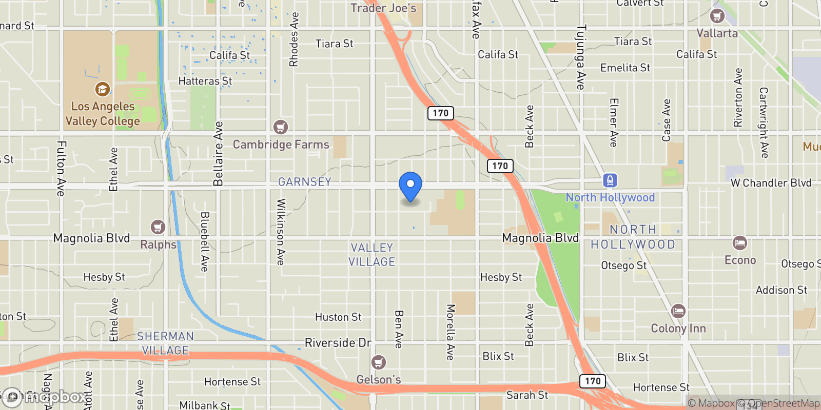 Map showing 11939 Weddington Street 313, Valley Village, CA 91607, Los Angeles, California, United States.