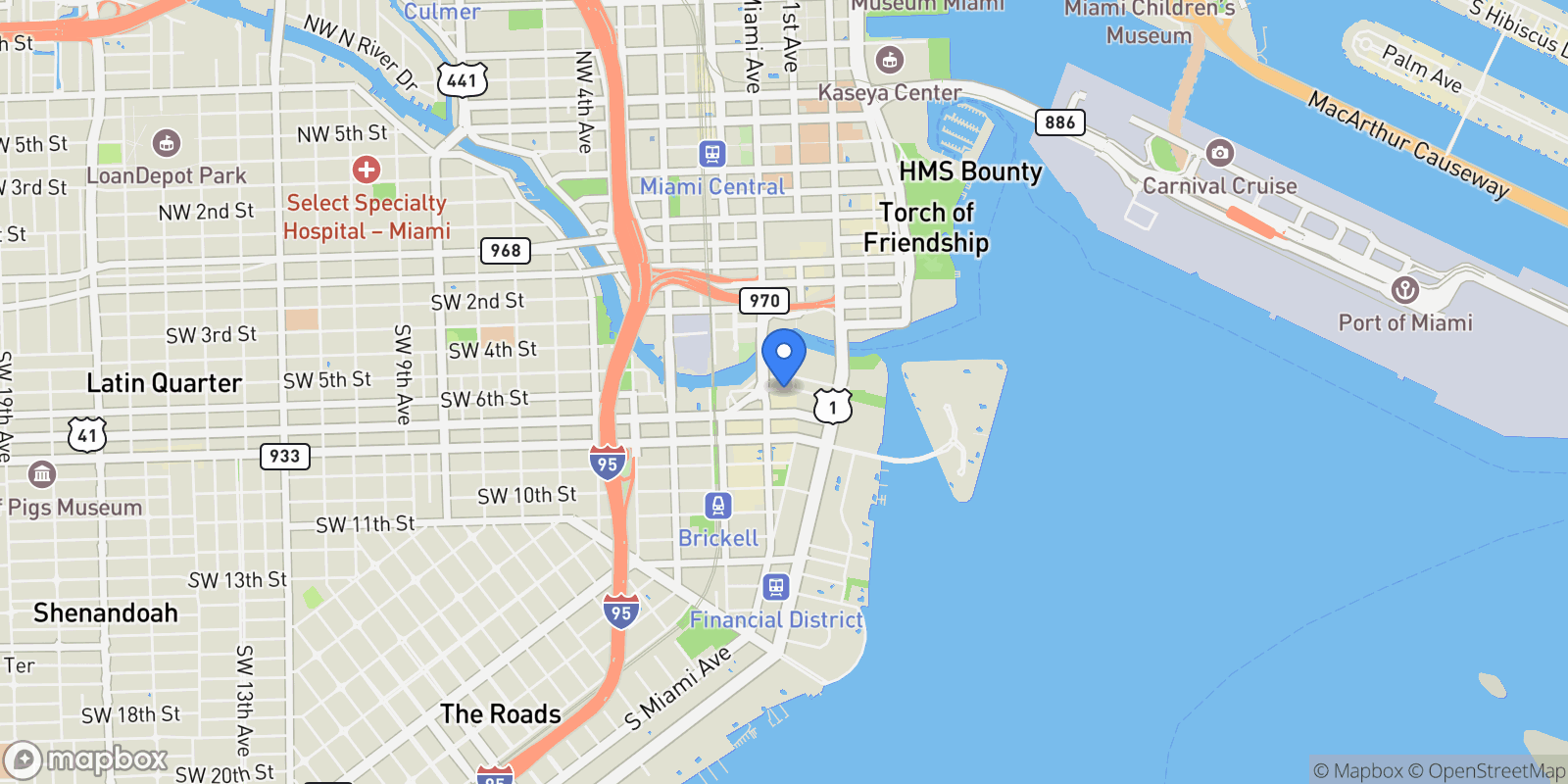 Map showing 68 SE 6th St. 1203, Miami, Florida, United States.