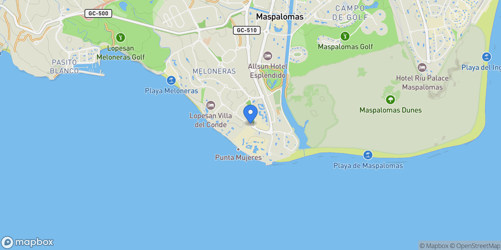 Map showing Meloneras, Maspalomas, Las Palmas, Spain, Maspalomas, San Bartolome de Tirajana, Canary Islands.