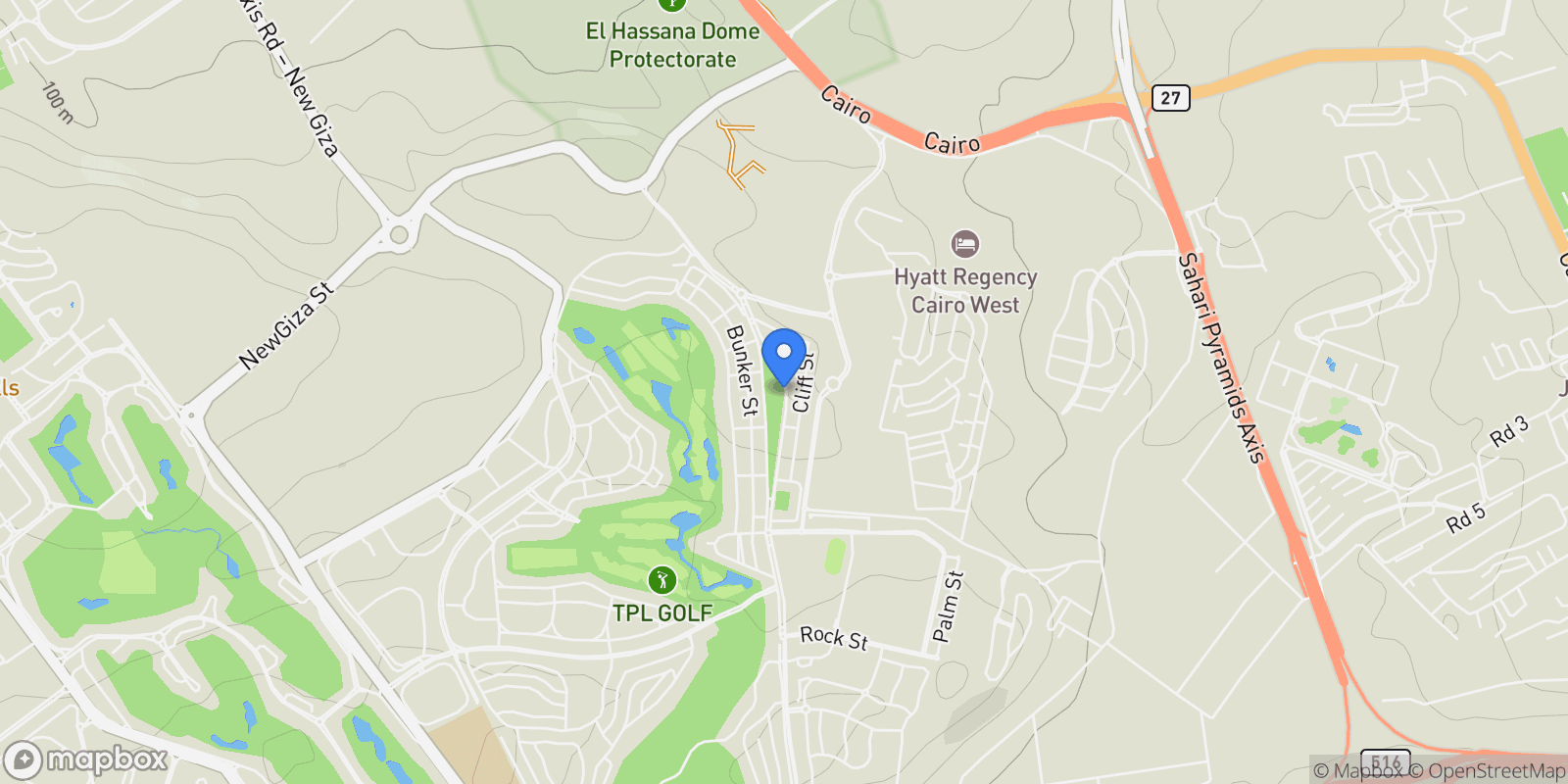 Map showing NewGiza KM 22 Cairo-Alex Road, Giza, GZ, 6th of October City, Giza Governorate, Egypt.