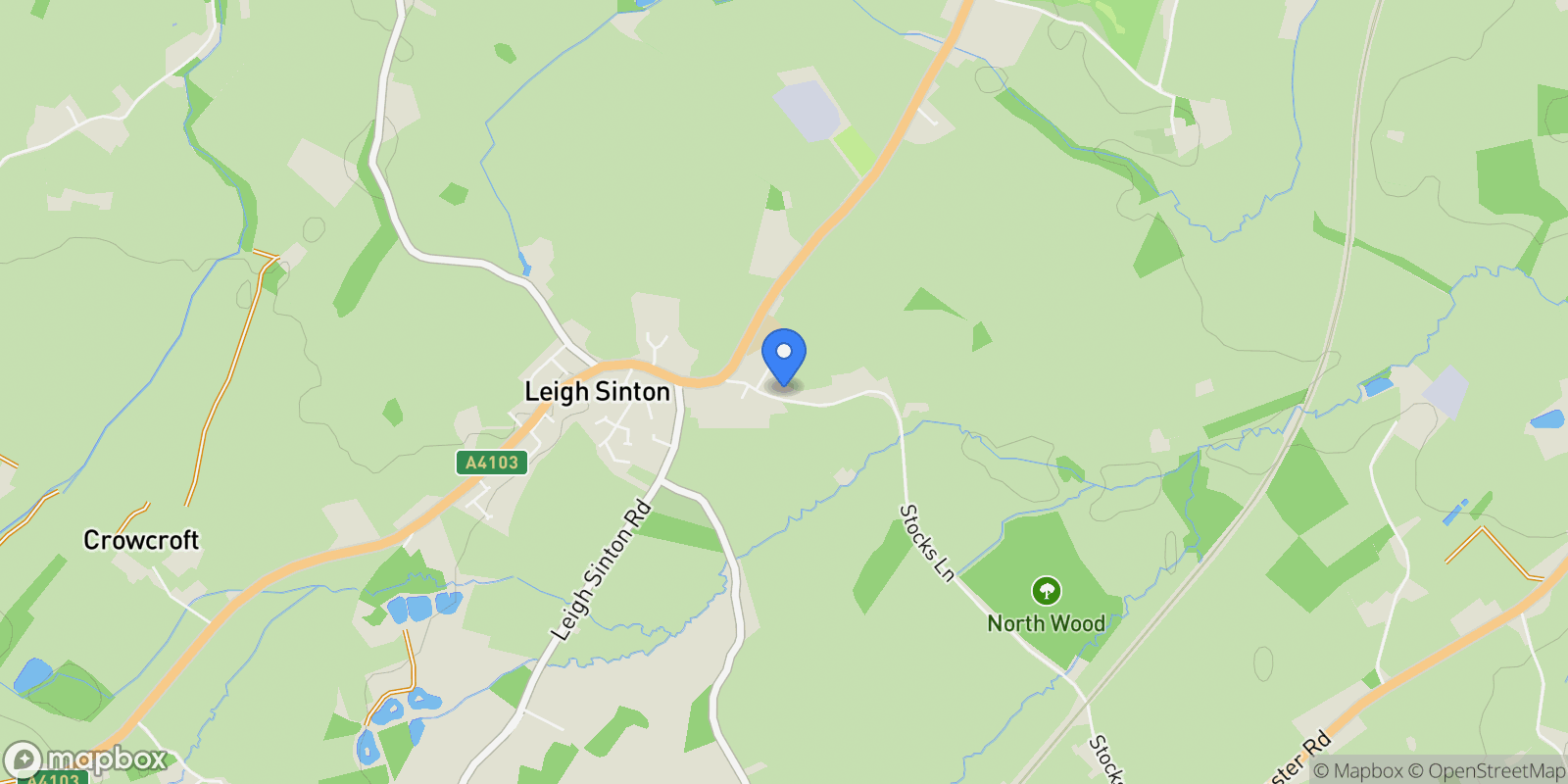Map showing Cedar House, Stocks Lane, Leigh Sinton, Malvern, WR13 5DY, Leigh Sinton, England, United Kingdom.
