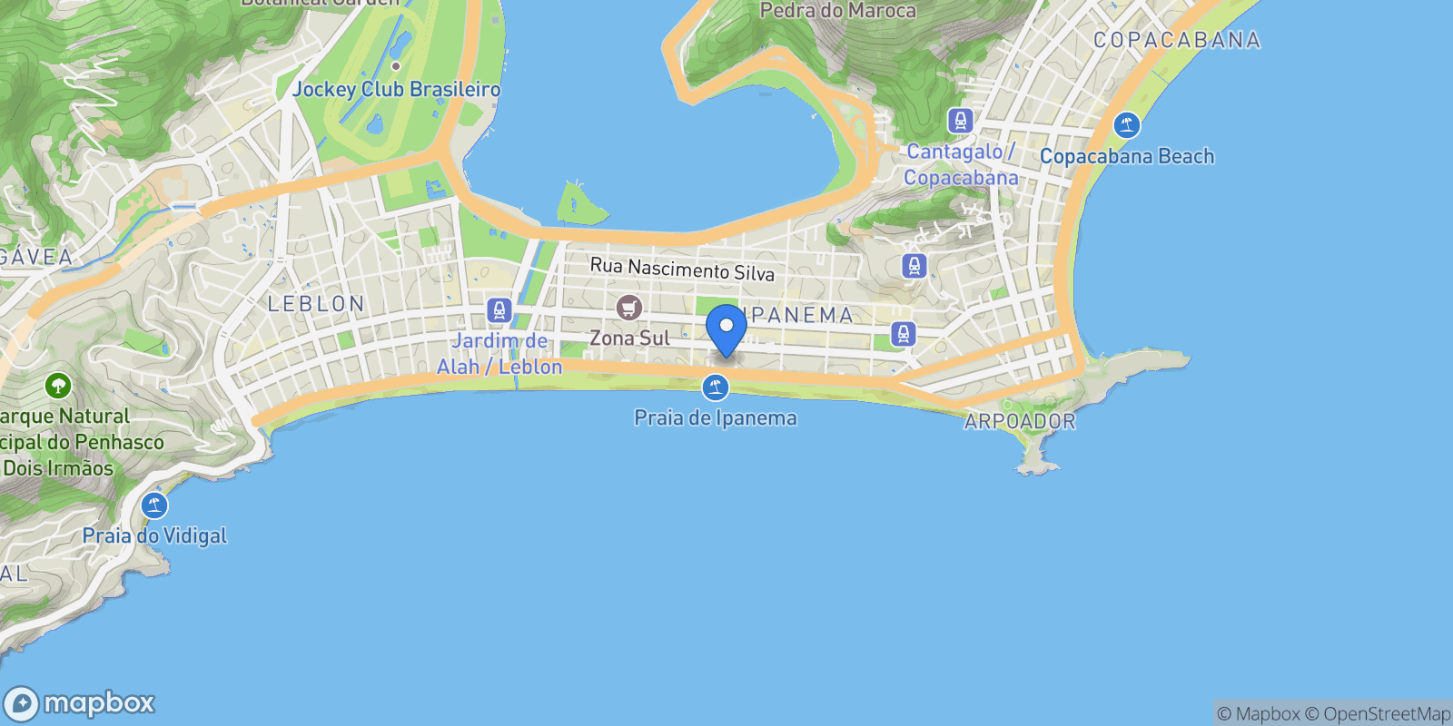 Map showing Vieira Souto 398, RJ, Rio de Janeiro, State of Rio de Janeiro, Brazil.
