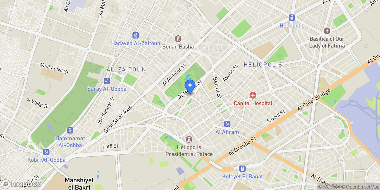Map showing Heliopolis Ghenya Street, Cairo, Heliopolis, Cairo Governorate, Egypt.