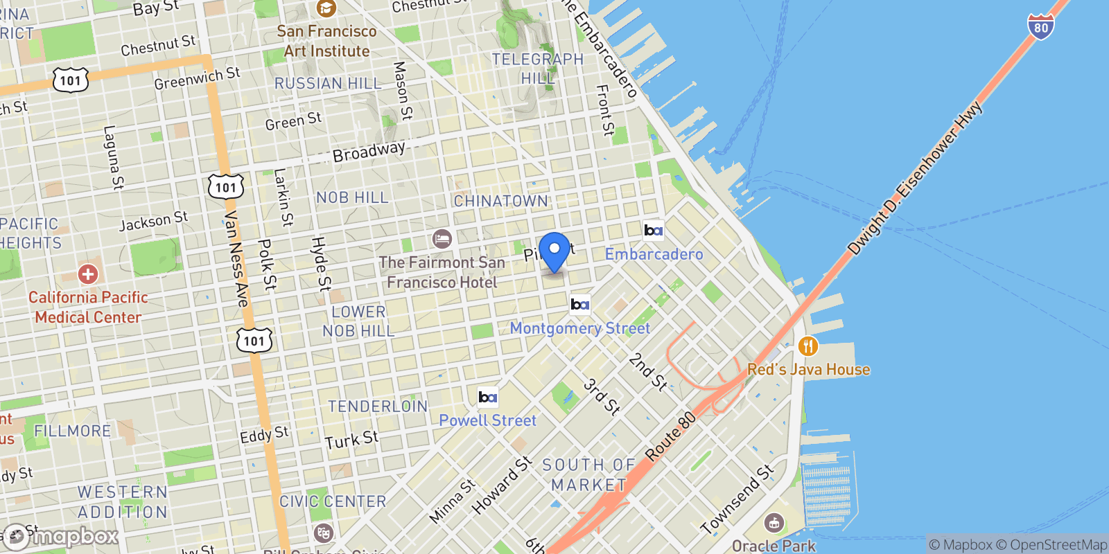 Map showing 333 Bush Street, San Francisco, California, United States.
