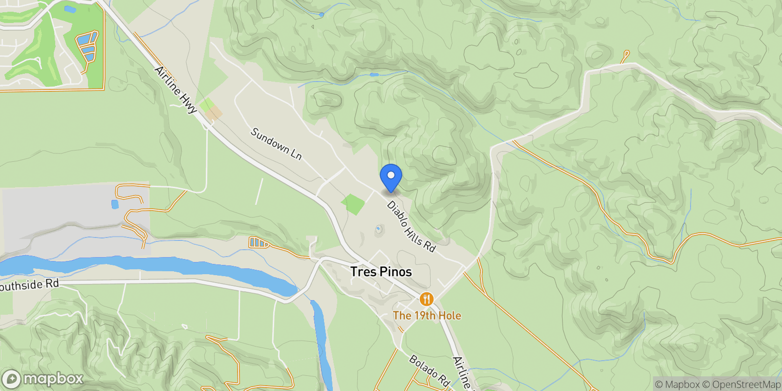 Map showing 5955 Diablo Hills Road, Tres Pinos, CA 95075, Hollister, California, United States.