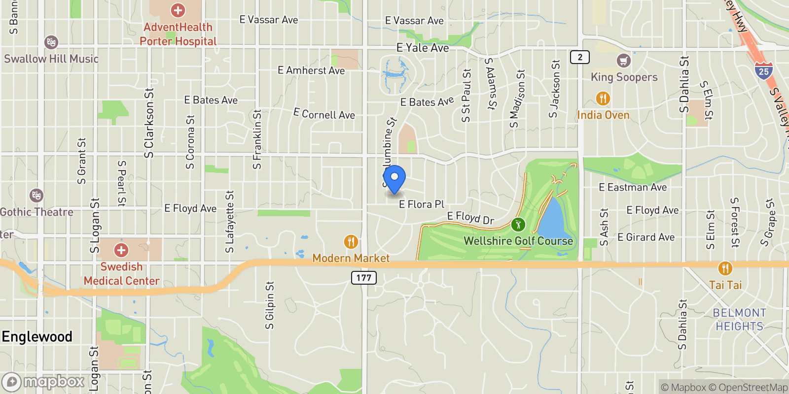 Map showing 2550 E Eldorado Place, Denver, CO 80210, Denver, Colorado, United States.