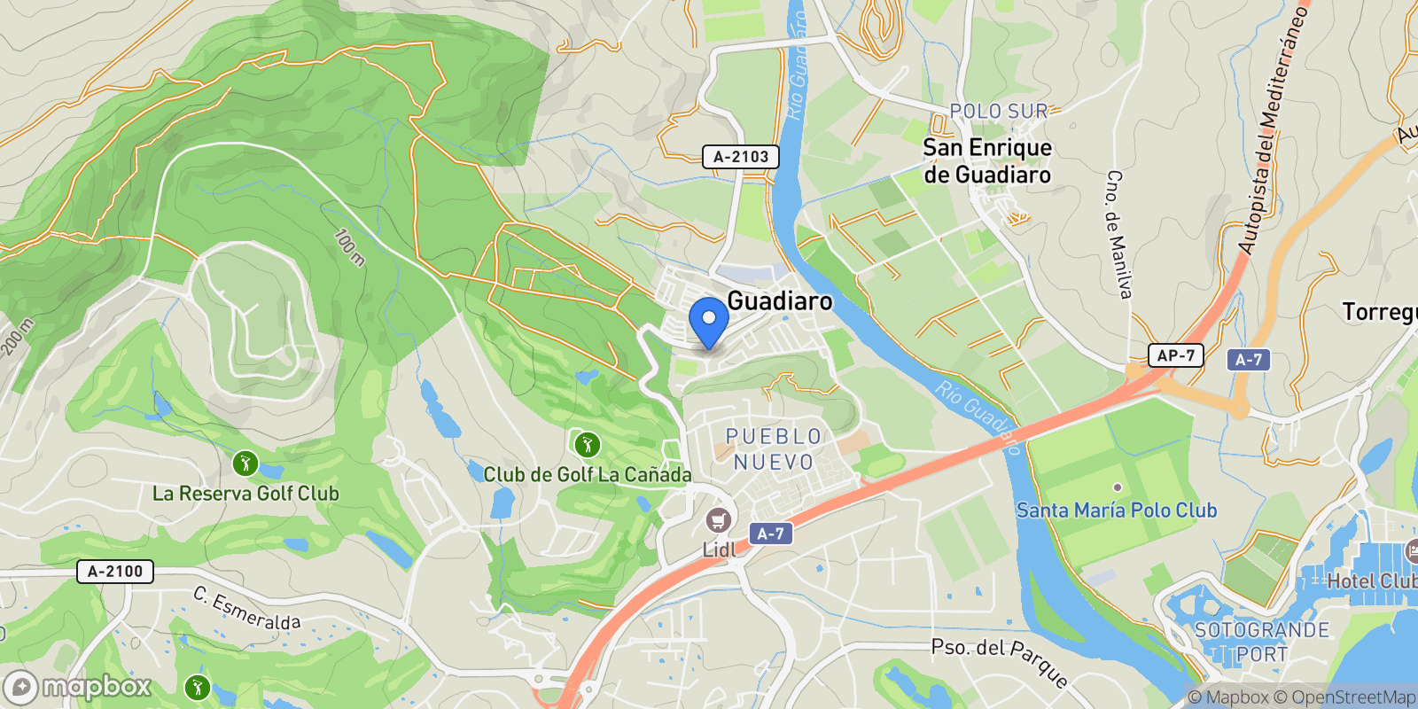 Map showing Guadiaro, San Roque, Andalusia.