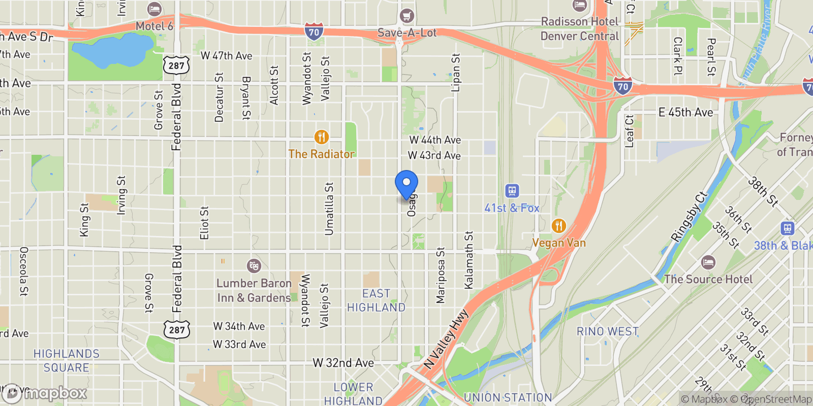 Map showing 4031 Osage Street, Denver, CO 80211, Denver, Colorado, United States.