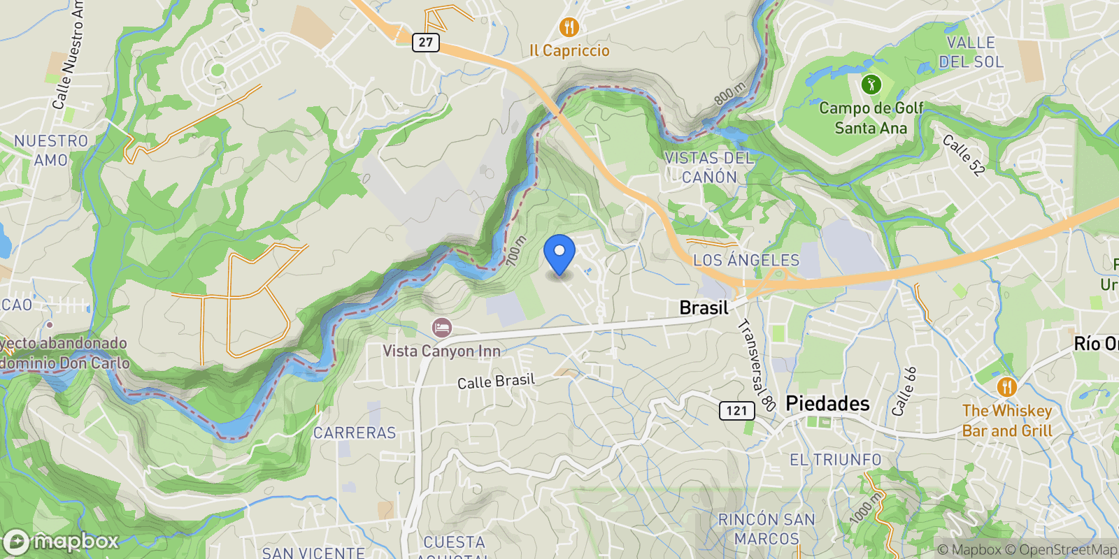 Map showing Santa Ana, Brasil de Santa Ana, SJ, Brasil District, San José Province, Costa Rica.