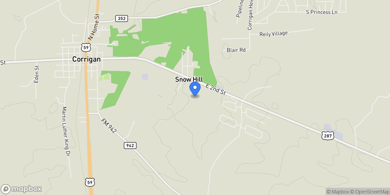 Map showing TBD HWY 287, Corrigan, TX 75939, Corrigan, Texas, United States.