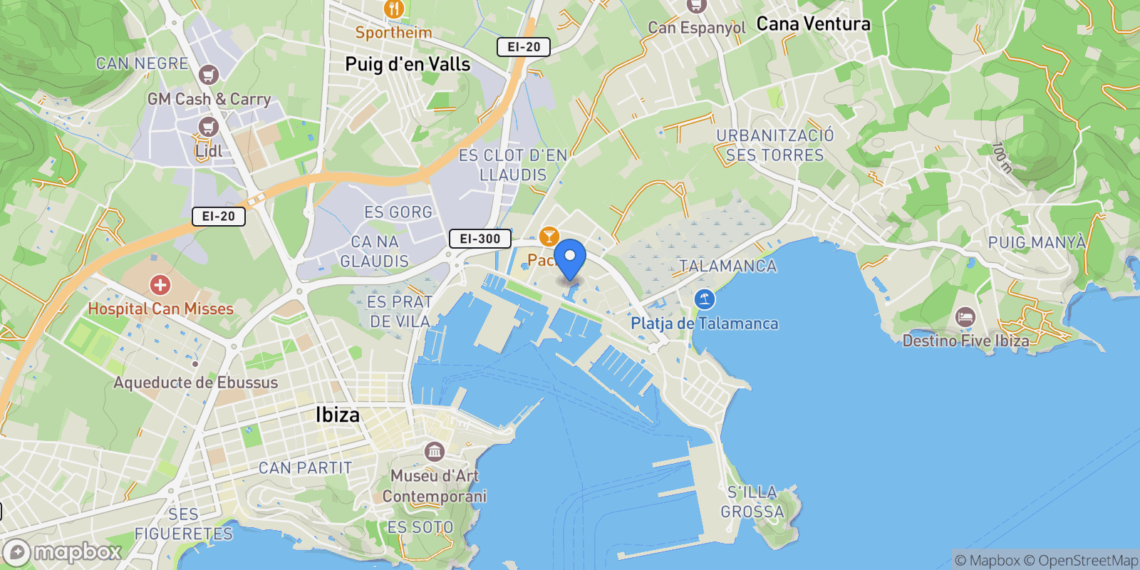 Map showing Talamanca, 07800 Ibiza, Balearic Islands, Spain, Ibiza Town, Balearic Islands, Spain.