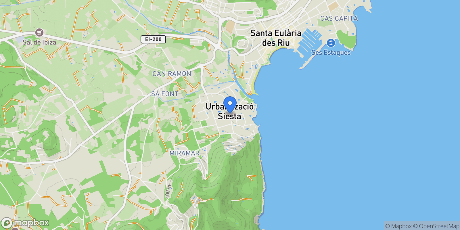 Map showing 07840 Siesta, Illes Balears, Spain, Santa Eularia des Riu, Balearic Islands, Spain.