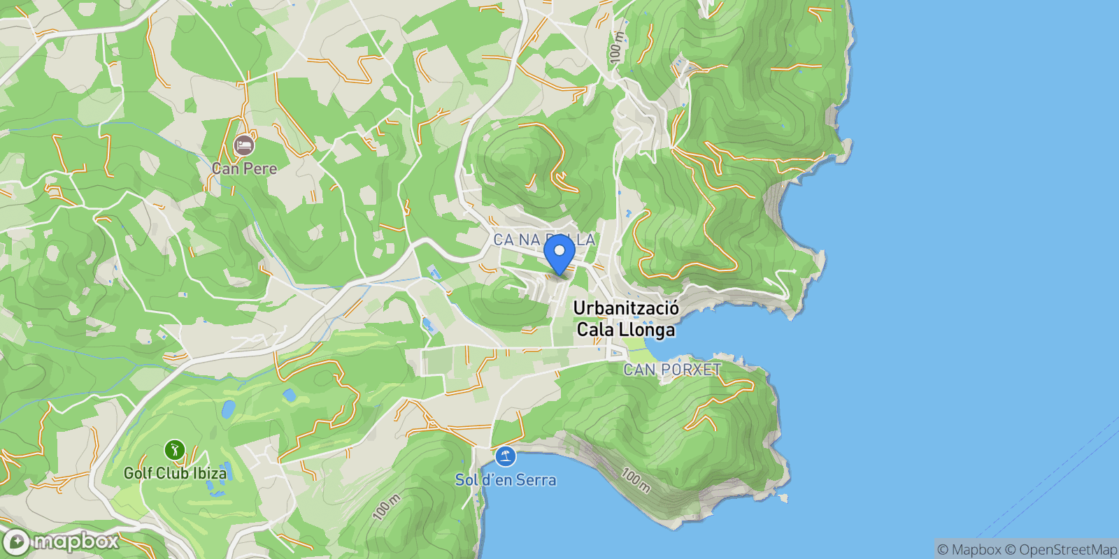 Map showing 07849 Cala Llonga, Illes Balears, Spain, Cala Llonga, Ibiza, Santa Eularia des Riu, Balearic Islands.