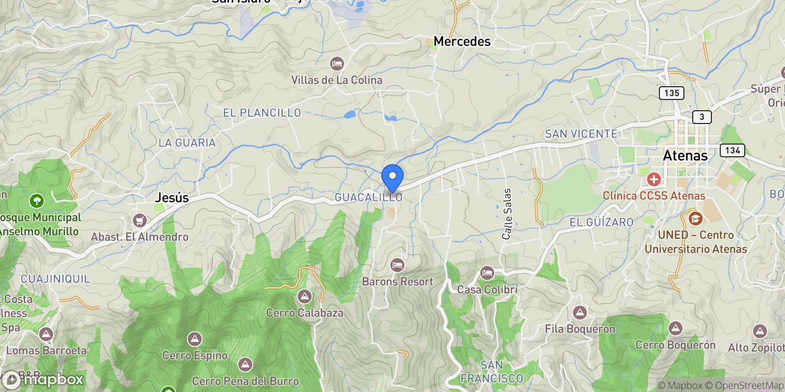 Map showing Atenas, Atenas, A, Escobal, Guanacaste Province, Costa Rica.