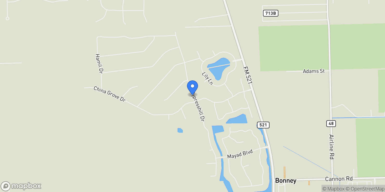 Map showing 17714 Cypress Hill Drive, Rosharon, Texas, United States.