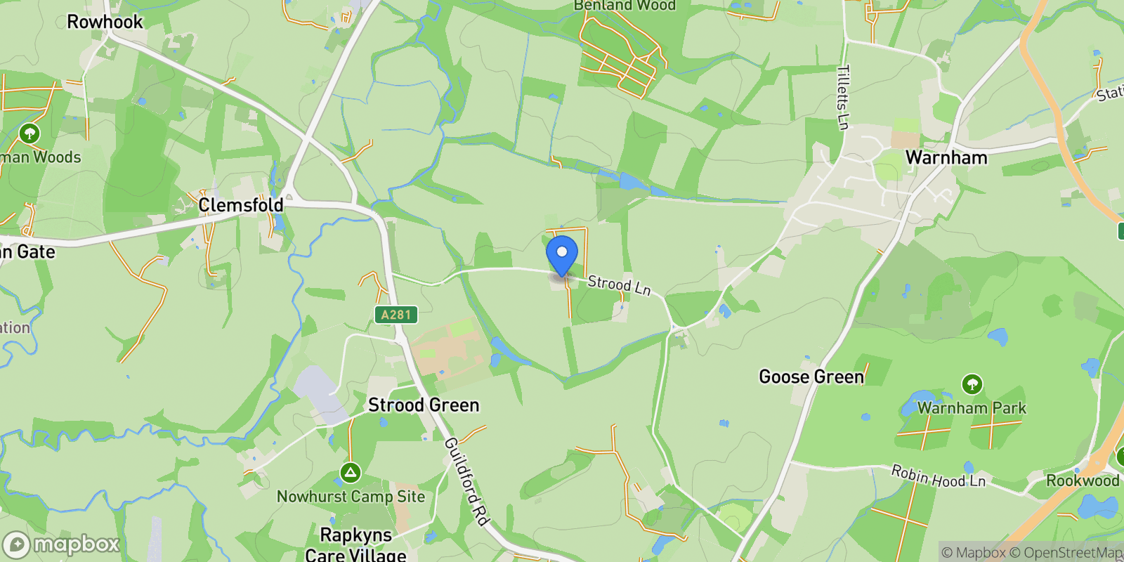 Map showing Strood Lane, Warnham, Horsham, West Sussex, Warnham, England, United Kingdom.