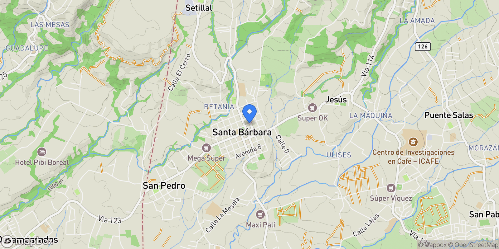 Map showing Santa Bárbara Heredia, Santa Bárbara, H, Santa Bárbara de Heredia, Heredia Province, Costa Rica.