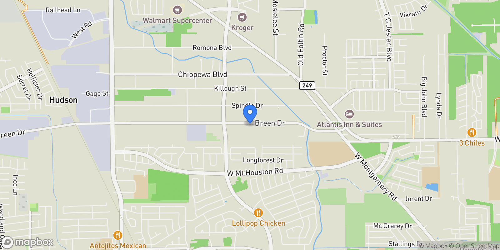 Map showing 5721 Breen Drive, Houston, Texas, United States.