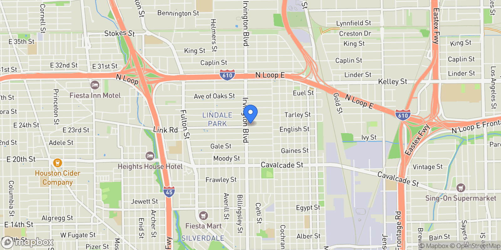 Map showing 805 English Street, Houston, Texas, United States.