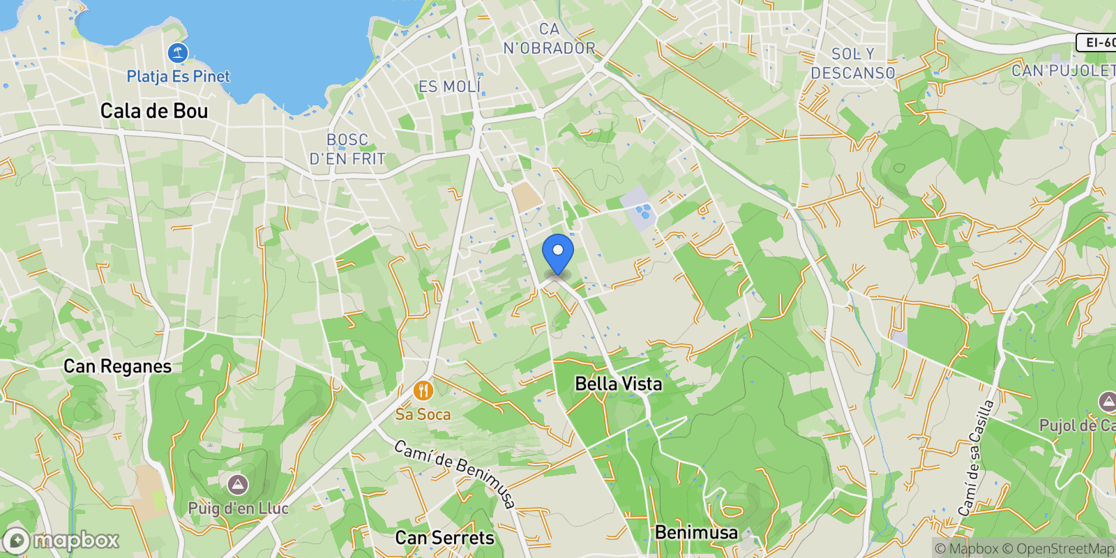 Map showing Camí de Benimussa, 07820, Illes Balears, Spain, Sant Antoni de Portmany, Balearic Islands, Spain.