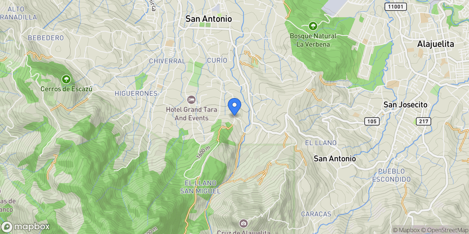 Map showing San Antonio  , Escazú, SJ, Escazu, San José Province, Costa Rica.