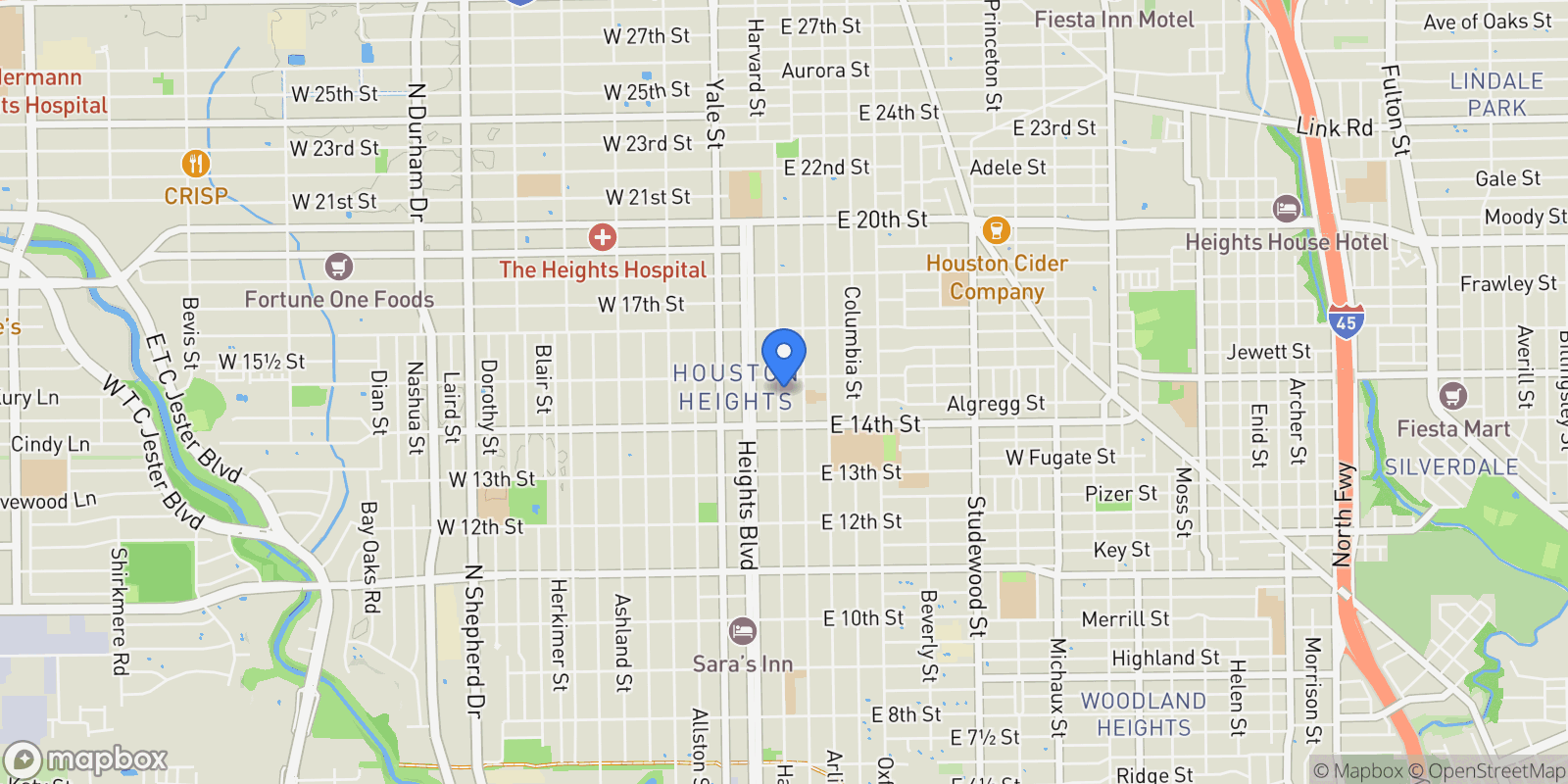 Map showing 1436 Harvard Street, Houston, Texas, United States.