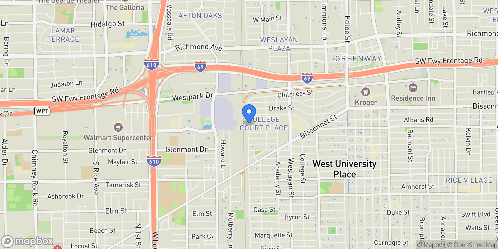 Map showing 4260 Dartmouth Avenue, Houston, Texas, United States.