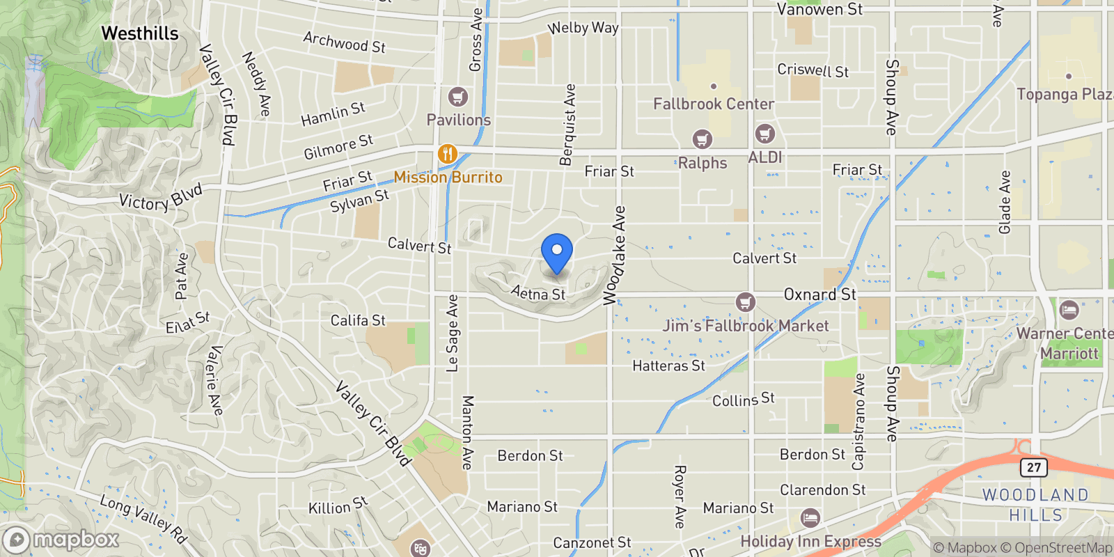 Map showing 23325 Bessemer Street, Woodland Hills, CA 91367, Los Angeles, California, United States.
