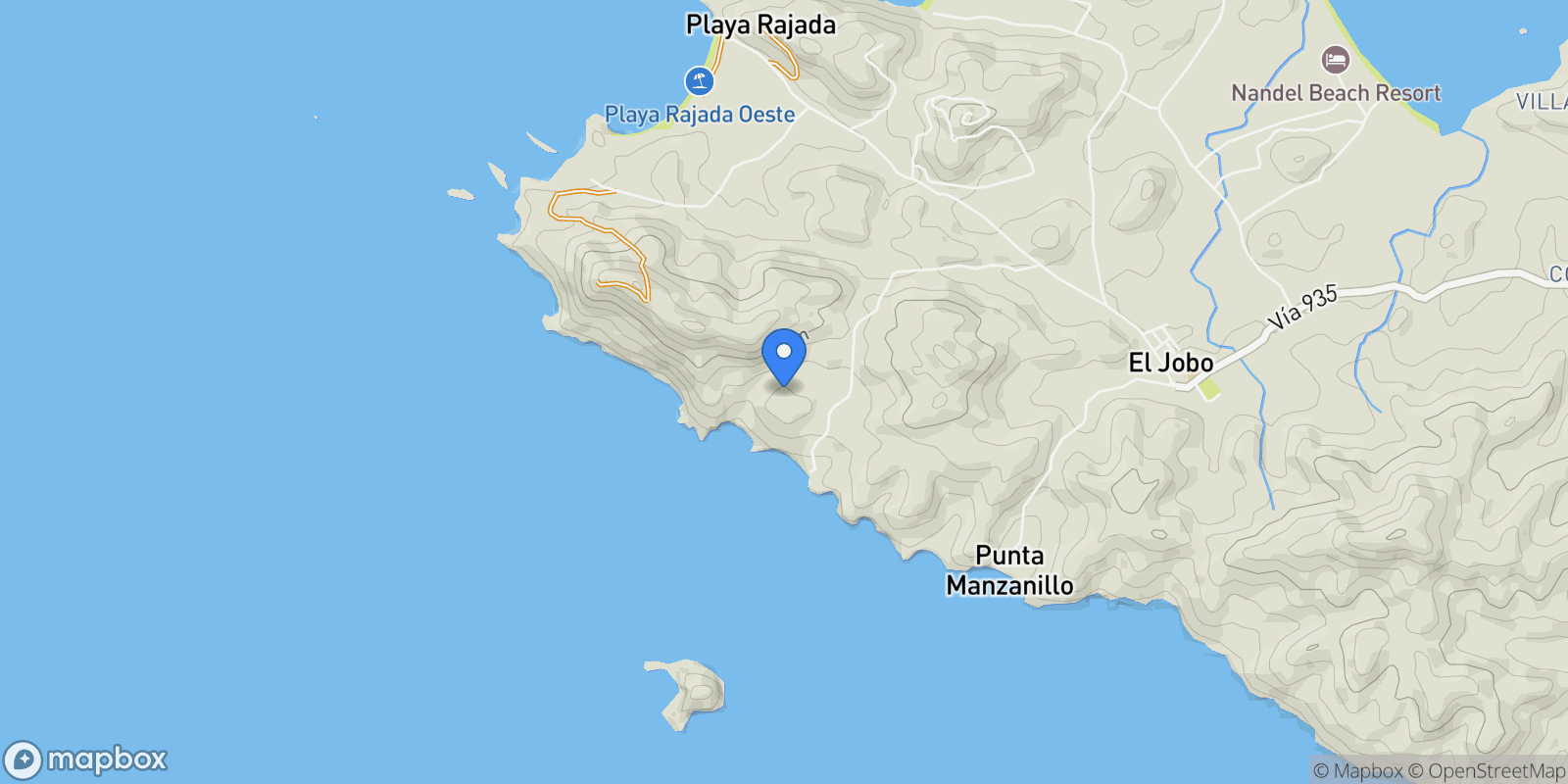 Map showing Playa El Jobo, La Cruz, G, Guanacaste Province, Costa Rica.