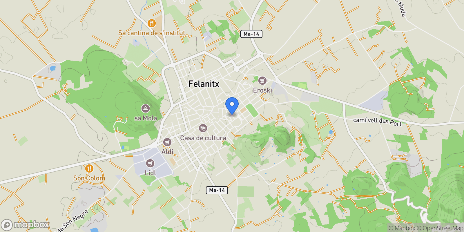 Map showing Calle Bellpuig, Felanitx, Balearic Islands, Spain.