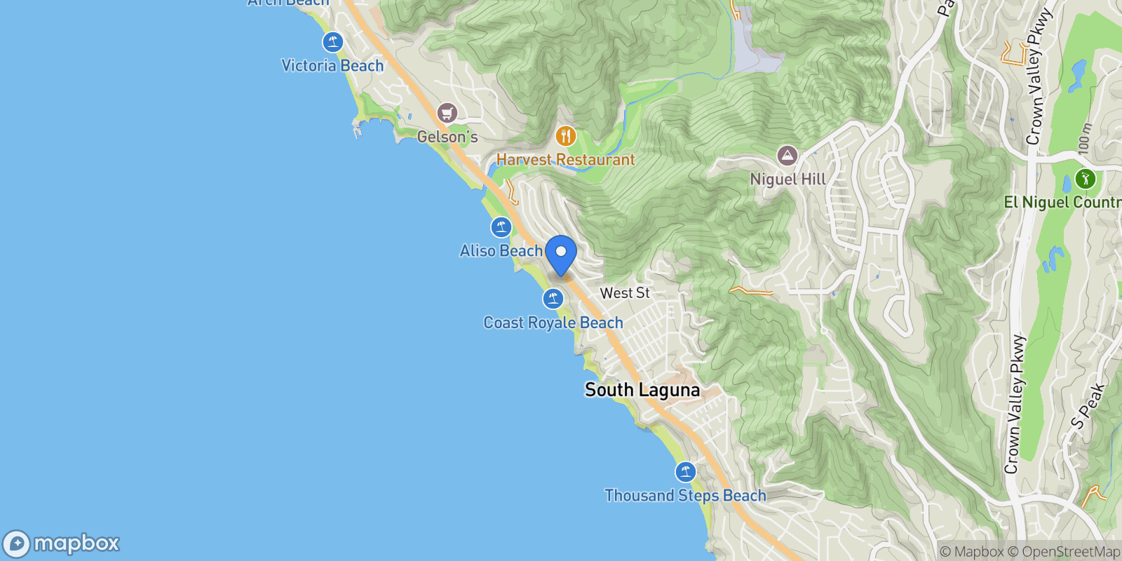 Map showing 31423 Coast Hwy 18, Laguna Beach, California, United States.