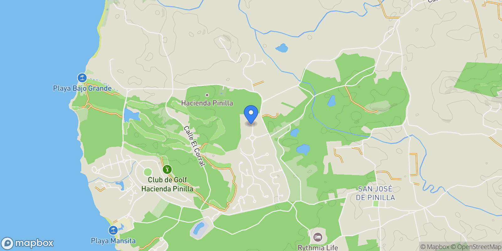 Map showing Hacienda Pinilla, Tamarindo, G, Tamarindo, Guanacaste Province, Costa Rica.