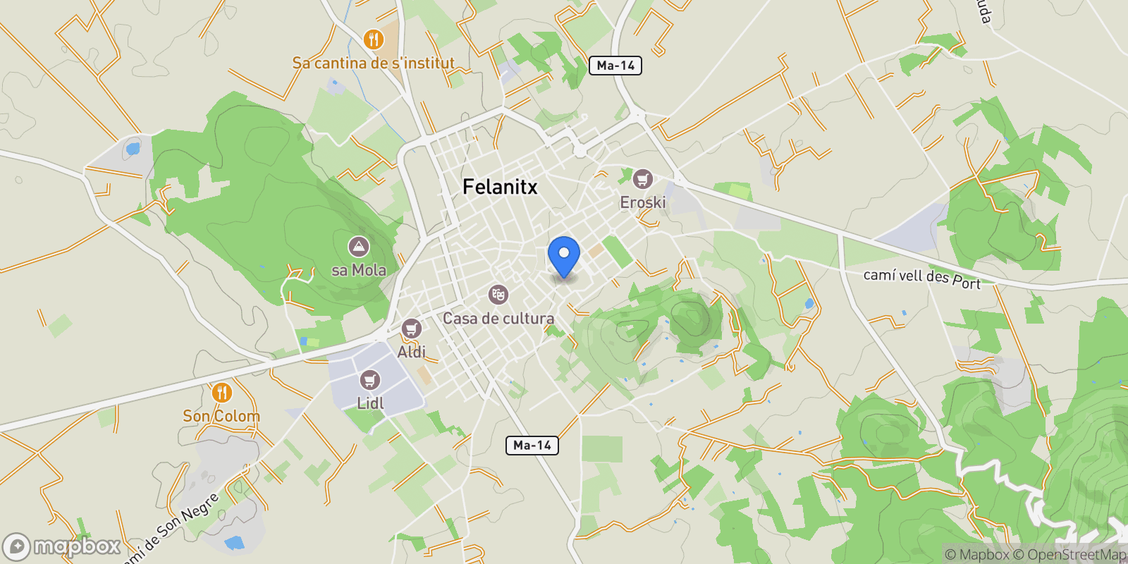 Map showing Dameto, Felanitx, Balearic Islands, Spain.