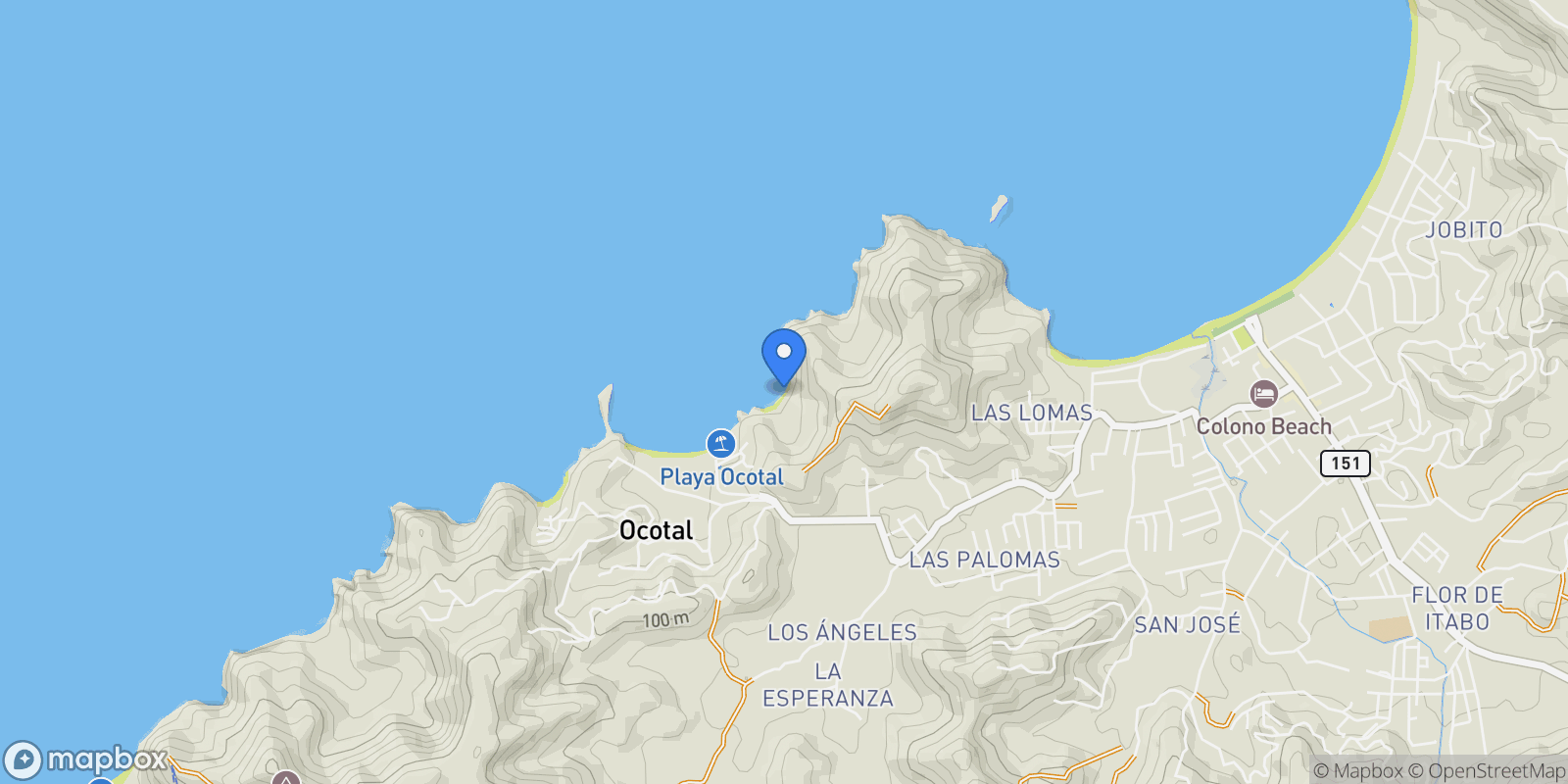 Map showing Playa Gringo, Ocotal, G, Carrillo, Costa Rica.