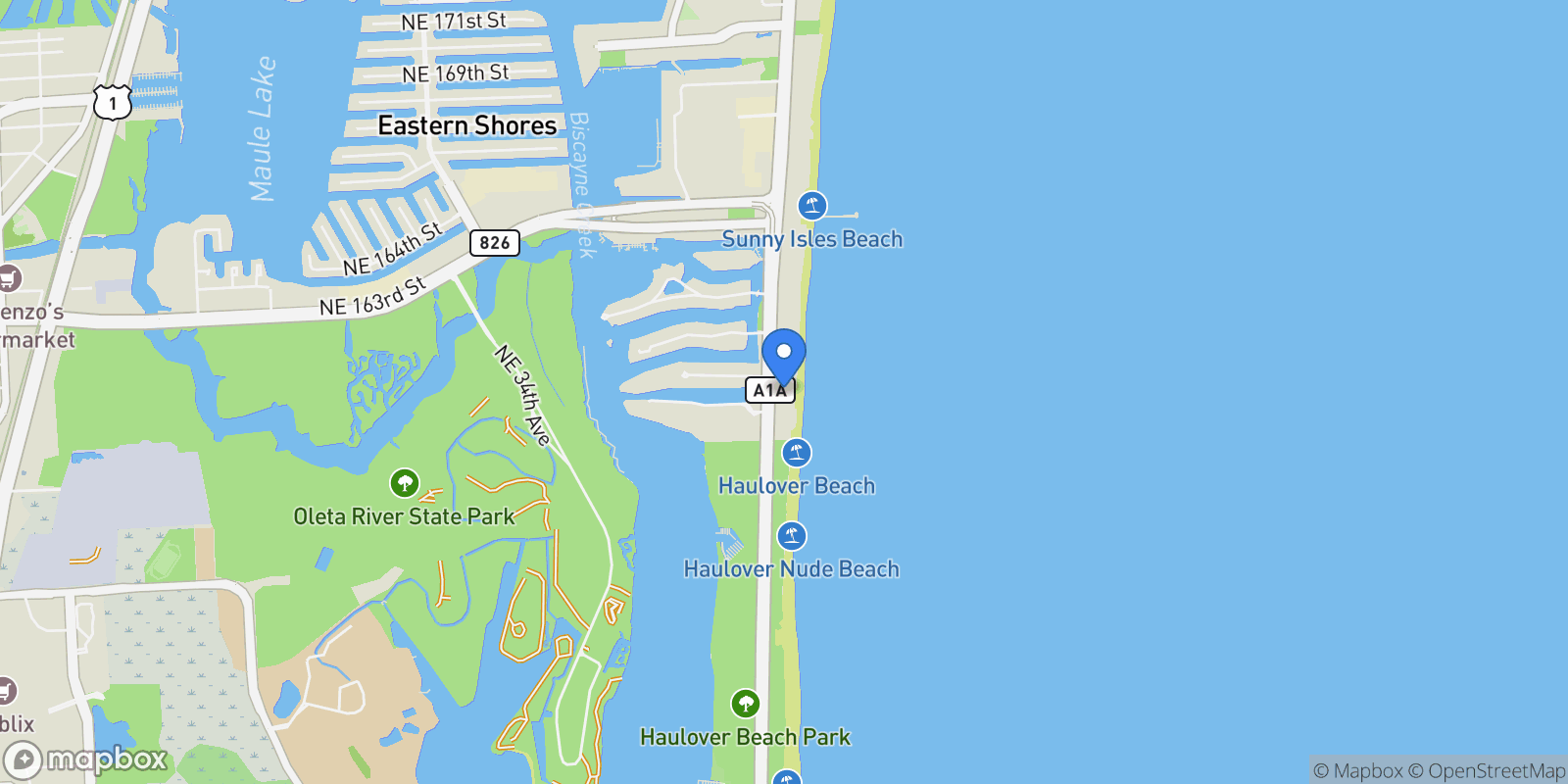 Map showing 15811 Collins Ave 4107, Golden Beach, Florida, United States.